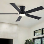 Low Profile Flush Mount Intergrated LED Ceiling Fan With Light And Reversible Quiet Motor