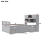 Captain Platform Bed Frame With Bookcase Headboard, 4 Drawers, Storage Shelves