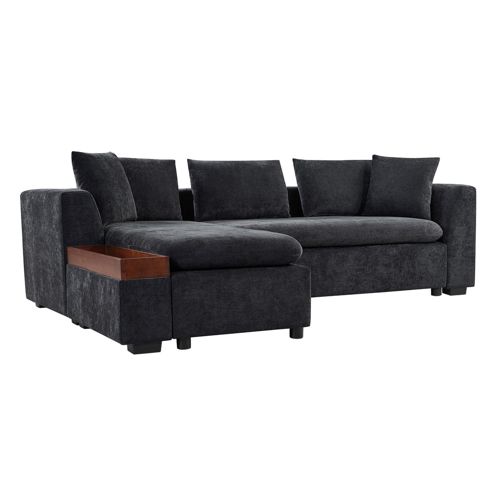 Modern L Shaped Sectional Sofa With Upholstery And Wooden Storage