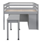 Loft Bed With Retractable Writing Desk And 4 Drawers, With Lateral Portable Desk And Shelves