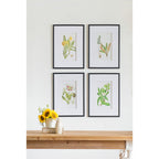 Botanical Flower Wall Art, Home Decor For Living Room Dining Room, Bedroom, Hallway (Set of 4) - White / Blue