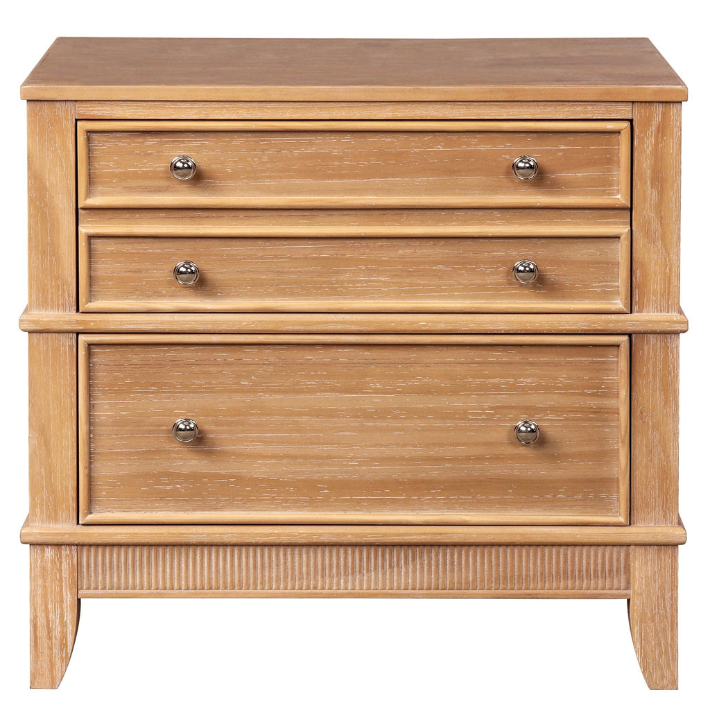 Hazel - 3 Drawer Side Table For Living Room, Hallway, Entryway Solid Wood With Silver Handles - Natural