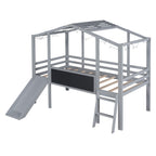 Loft House Bed With Ladder And Slide, With board And Light Strip On The Roof
