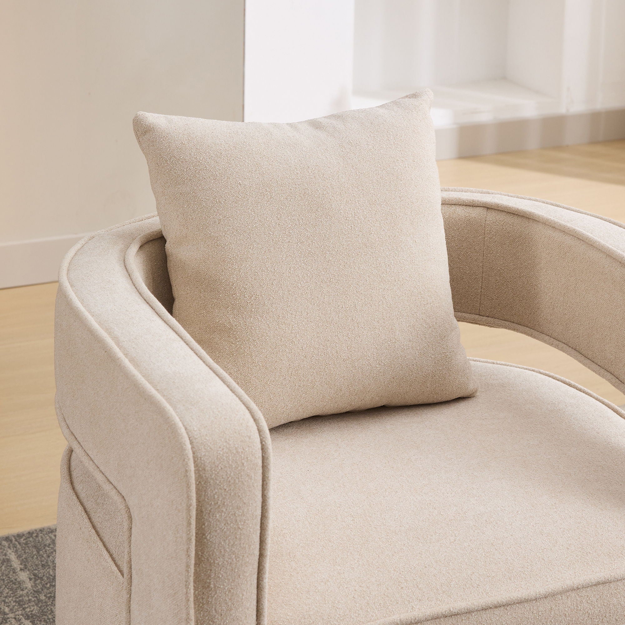 Swivel Accent Open Back Barrel Chair With Weathered Base