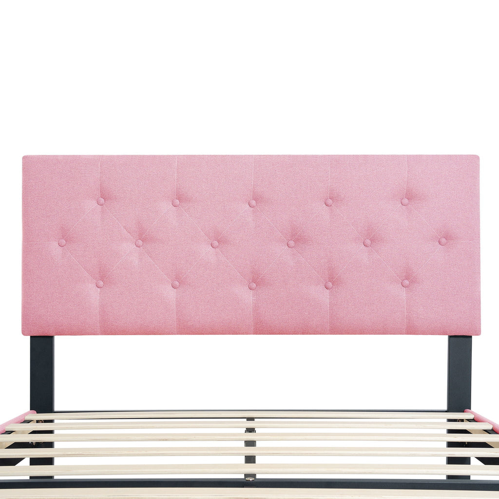 Modern Upholstered Platform Bed Frame With Button Tufted Fabric Headboard