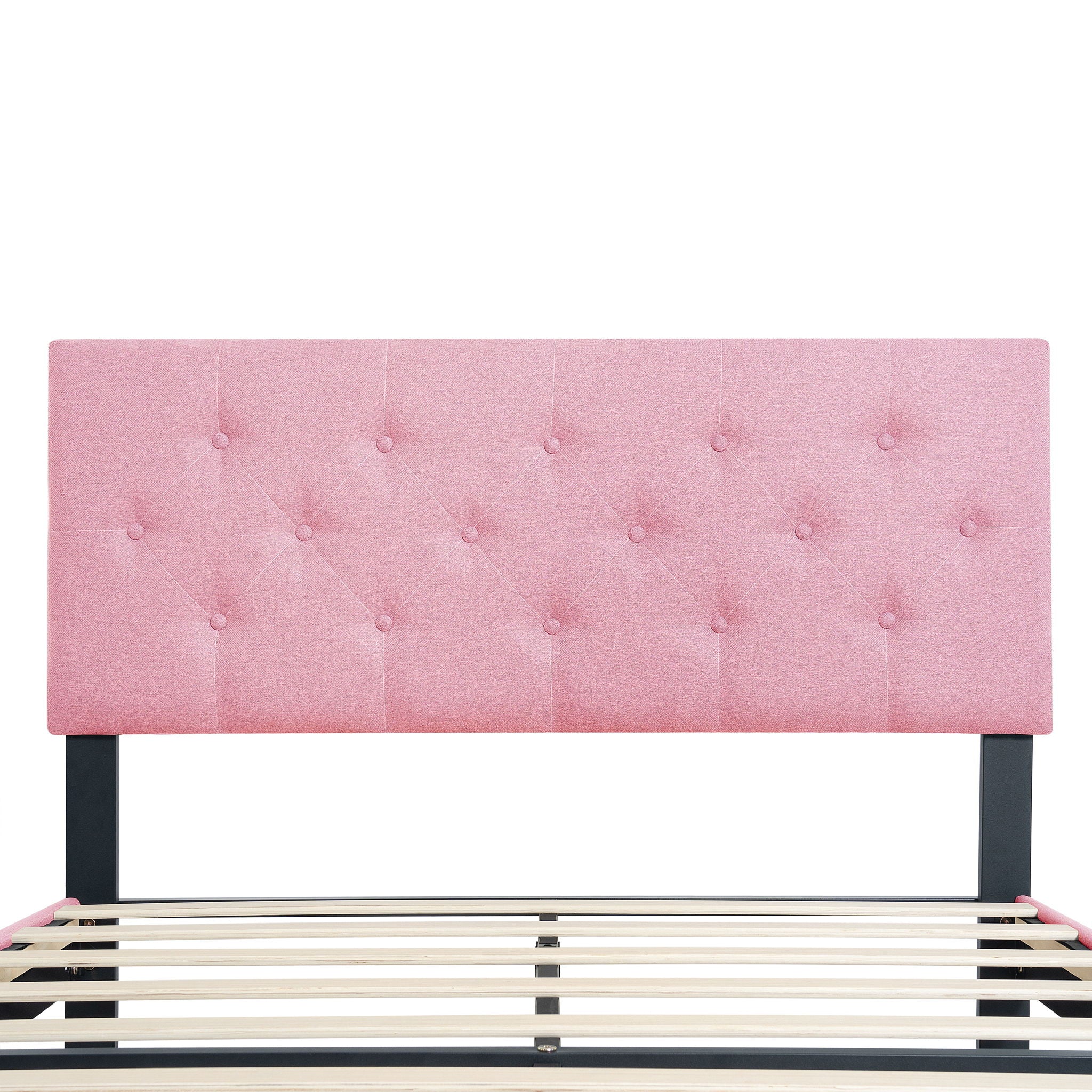 Modern Upholstered Platform Bed Frame With Button Tufted Fabric Headboard