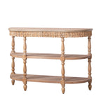 Handcrafted Console Table With Hand Woven Trim, 3 Tier Storage Shelves - Natural