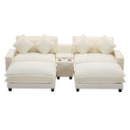 Sectional Sofa Upholstered Sofa With Two Removable Ottoman, Two USB Ports, Two Cup Holders And Large Storage Box For Living Room