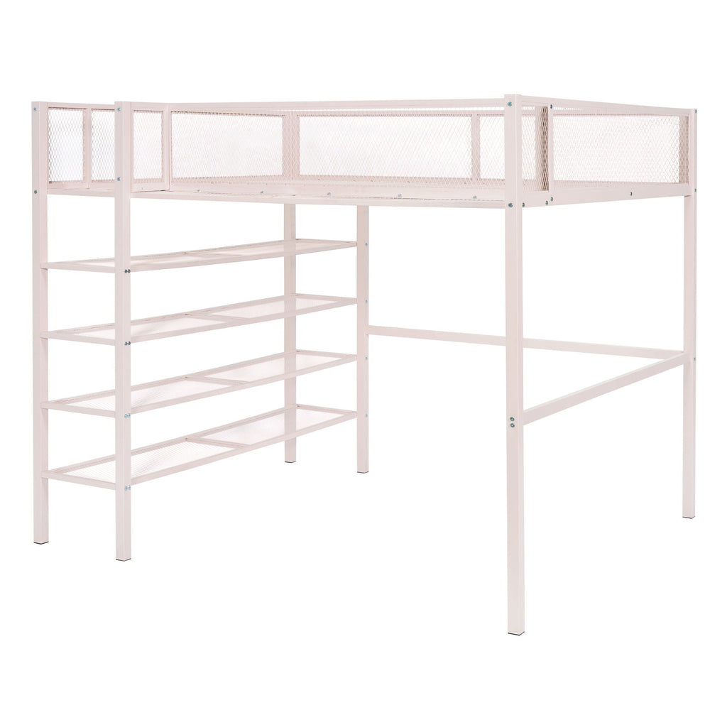 Loft Bed With 4 Tier Shelves And Storage