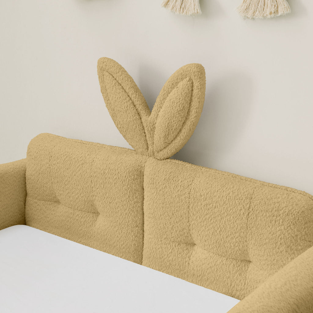 Cute Rabbit Ear Upholstered Platform Bed Frame With Safety Rail