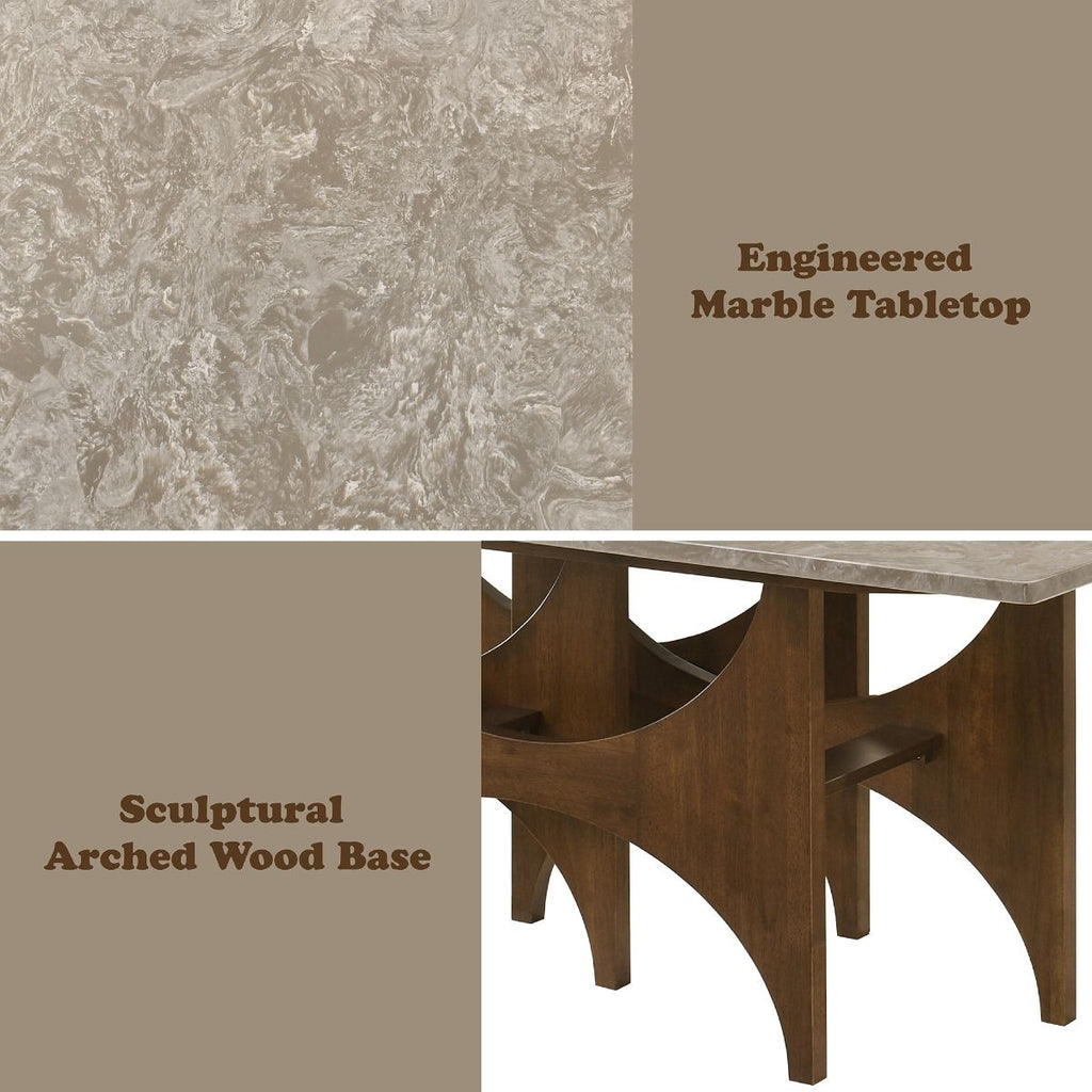Oleia - Dining Table With Engineered Marble - Natural Marble & Walnut