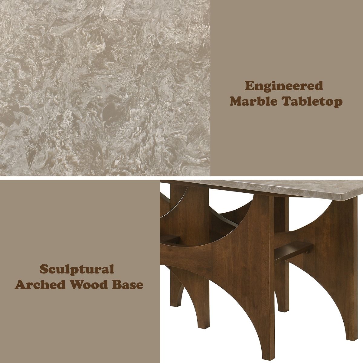 Oleia - Dining Table With Engineered Marble - Natural Marble & Walnut