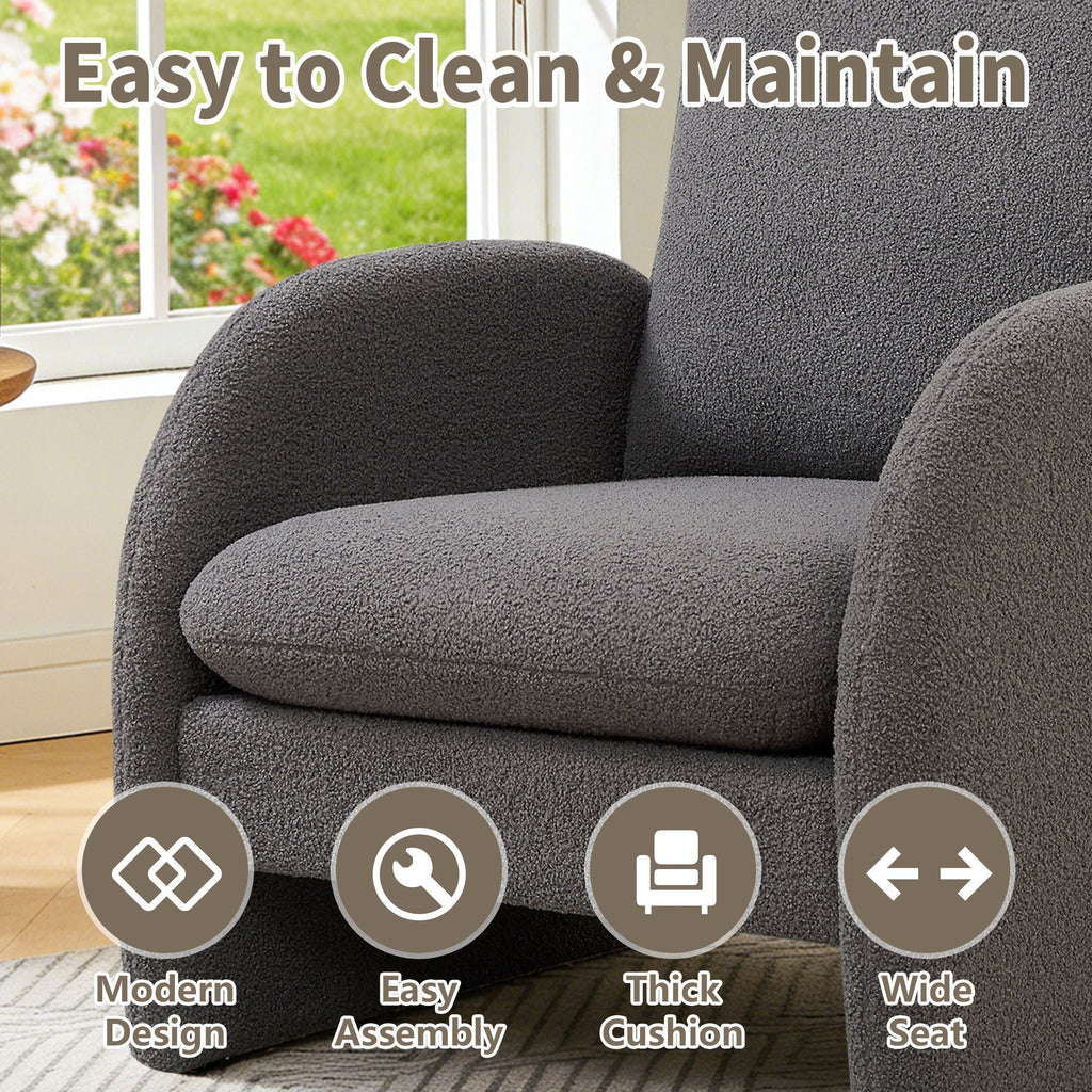Modern Sherpa Upholstered Accent Chair, Comfortable Living Room Armchair, Lounge Chair For Bedroom, And Office