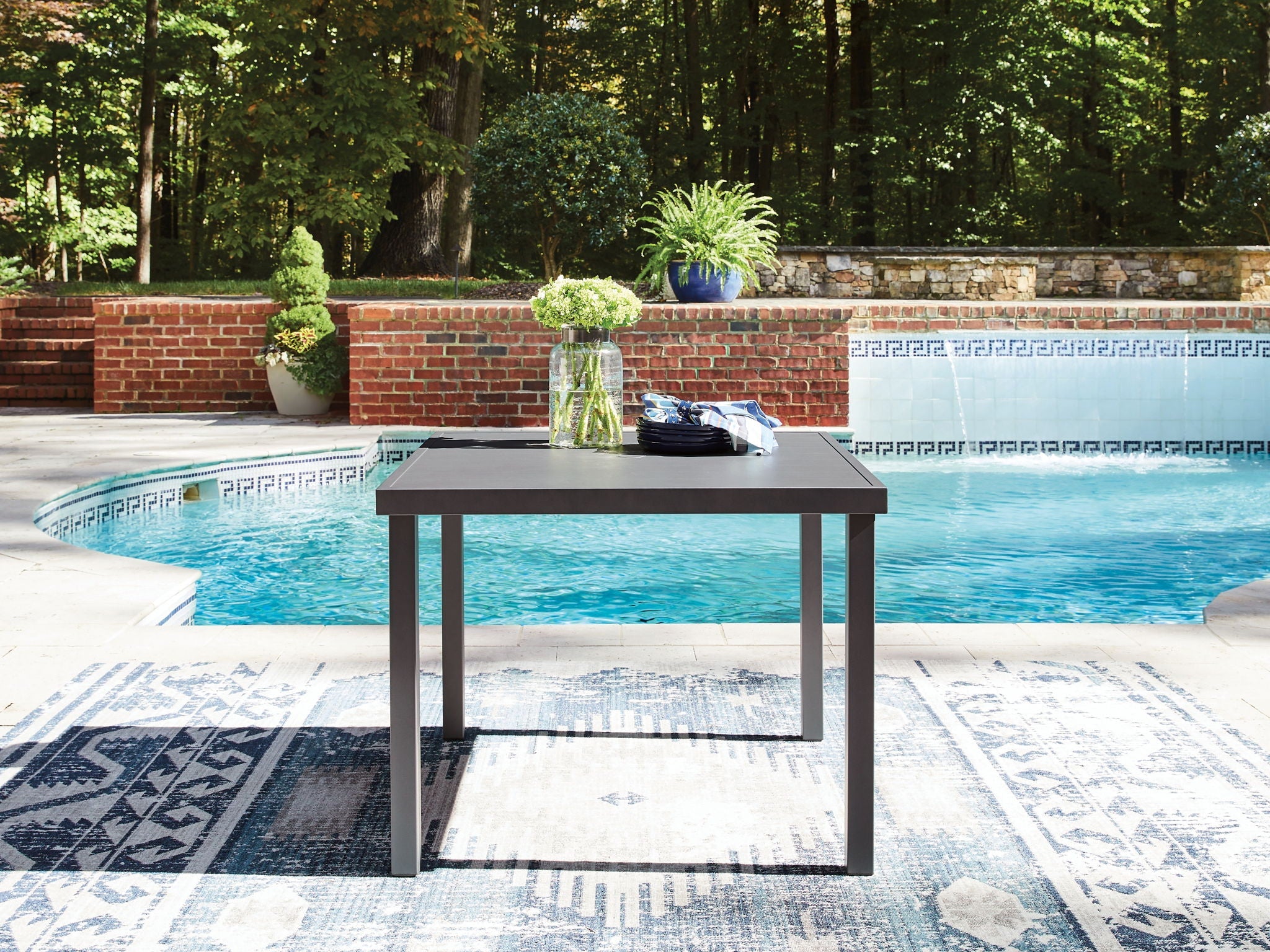 Rocky Creek - Square Dining Table With Umbrella Option - Gray