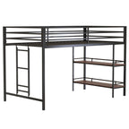 Adam - Twin Loft Bunk Bed With Cinnamon Wood Shelf - Black