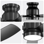 Flush Mount Ceiling Fan With 18W LED Light And Remote Control Blades - Black