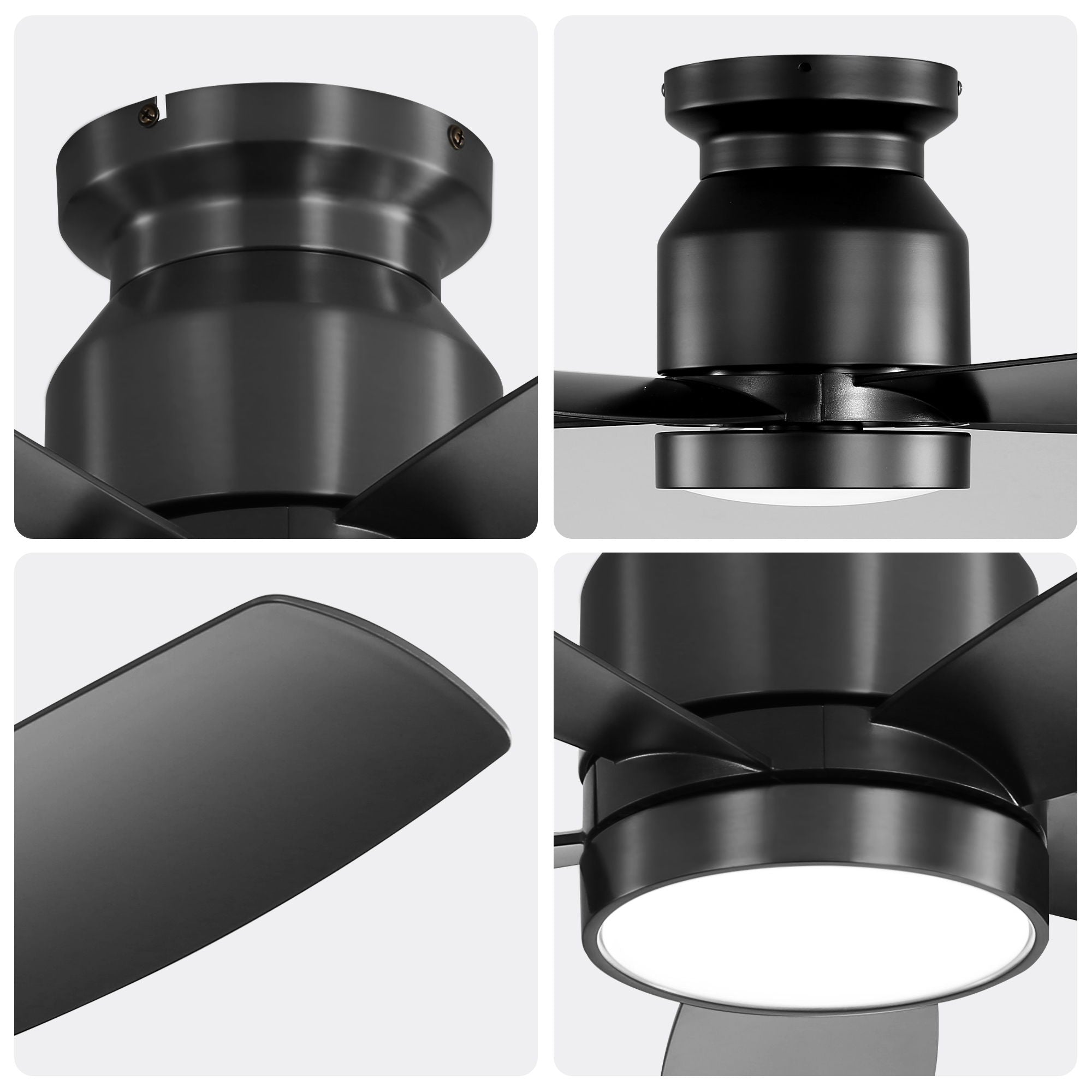Flush Mount Ceiling Fan With 18W LED Light And Remote Control Blades - Black