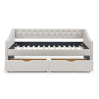 Upholstered Tufted Daybed With 2 Drawers, Waved Arms