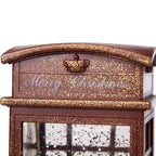 Christmas Lighted Water Spinning Phone Booth With Santa On Phone, 3*AA Batteries Required - White / Red