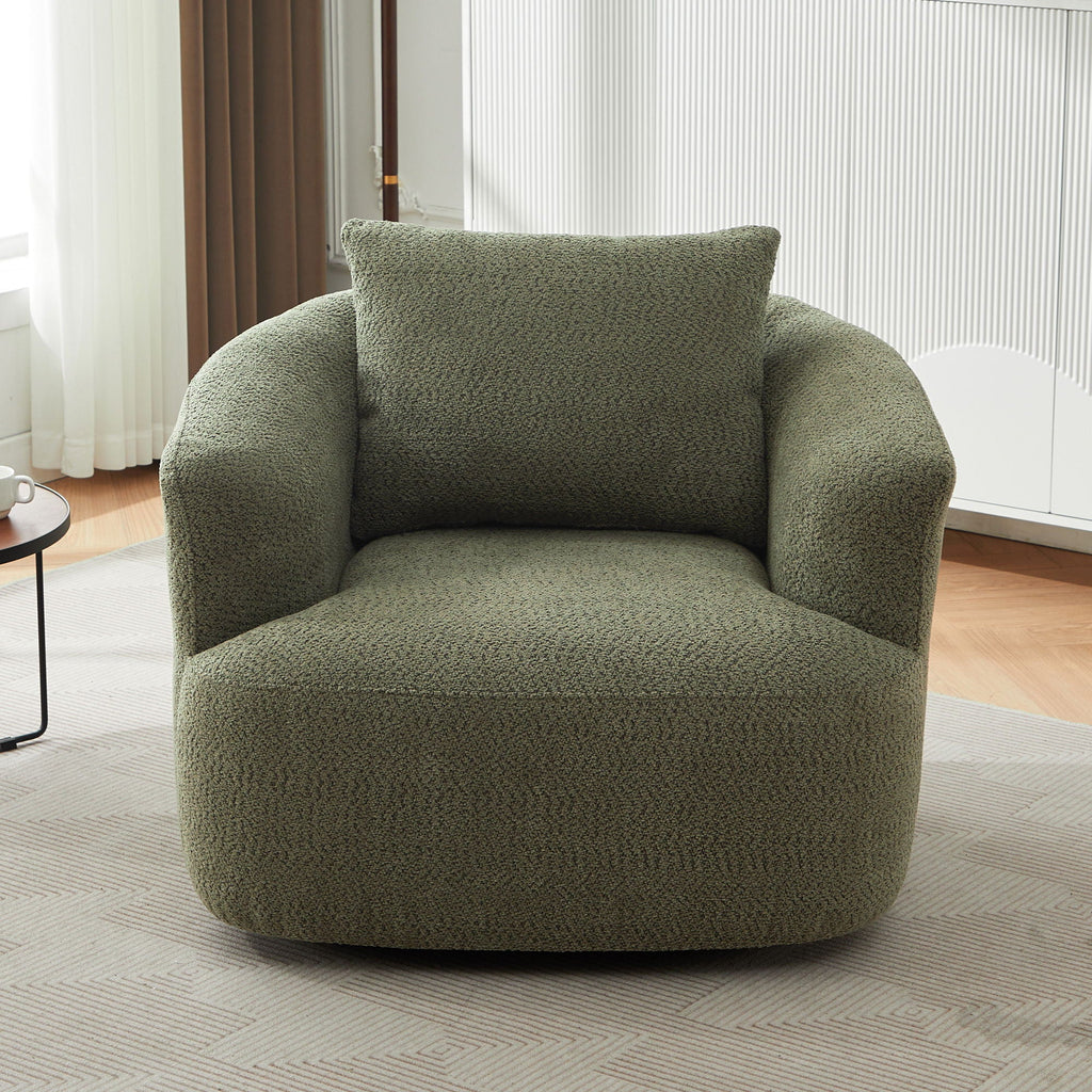 360° Swivel Barrel Sofa Chair With Throw Pillow, Upholstered Accent Chair