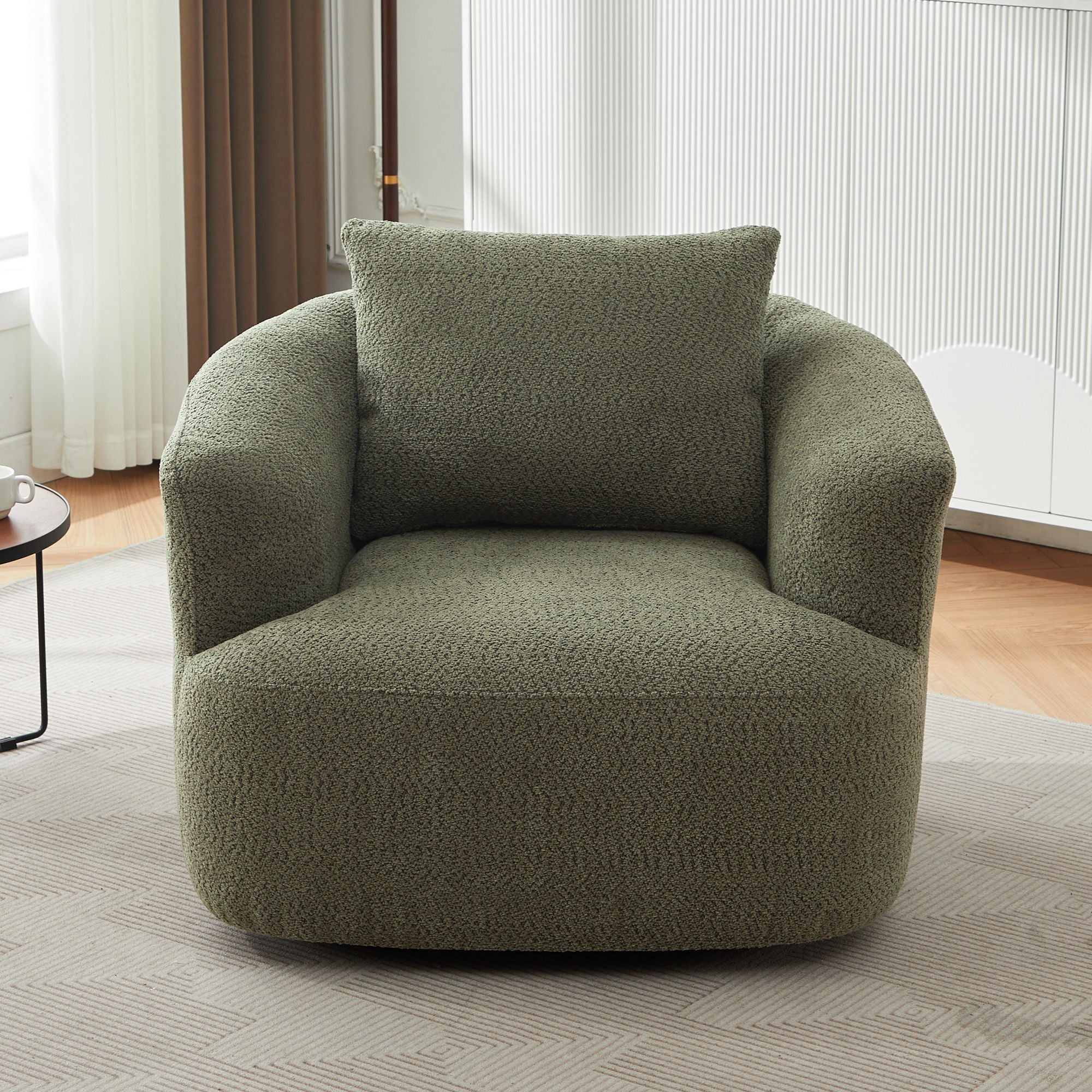 360° Swivel Barrel Sofa Chair With Throw Pillow, Upholstered Accent Chair