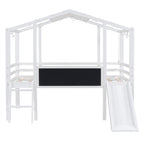 Loft House Bed With Ladder And Slide, With board And Light Strip On The Roof