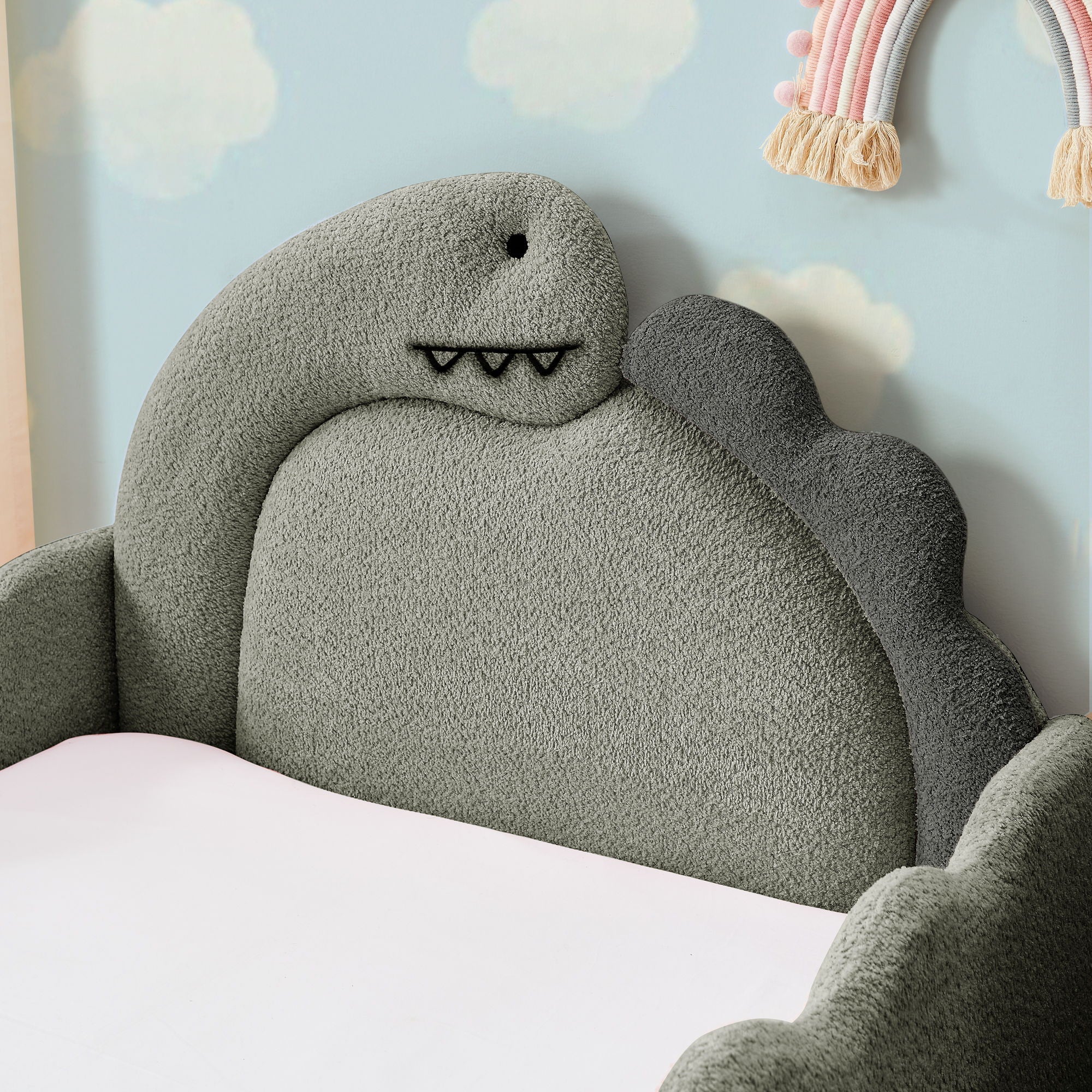 Cute Dinosaur Shaped Bed With Safety Guardrail, Toddler Frame
