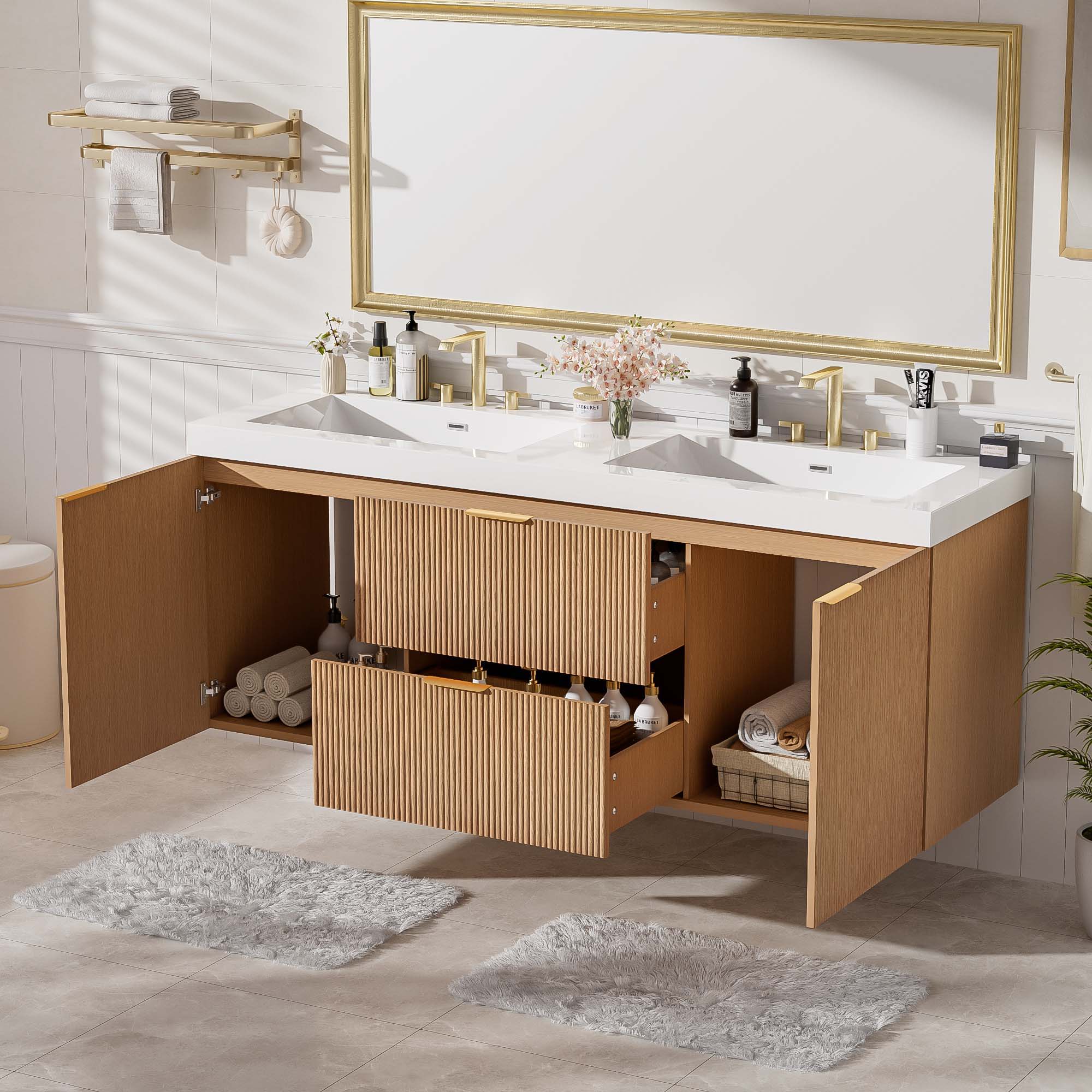 Modern Wall Mounted Bathroom Vanity, Soft Close Doors