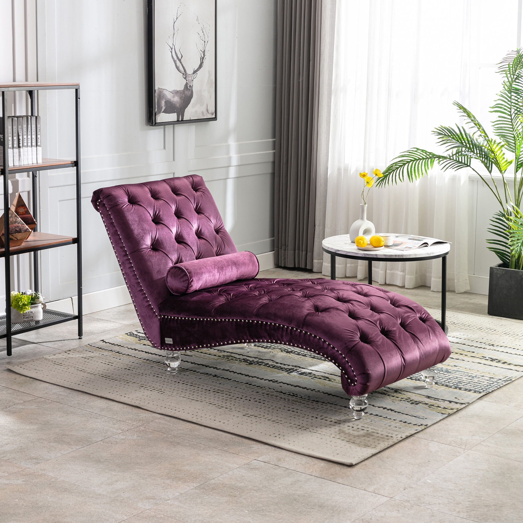 Chaise Lounge Indoor, Button Tufted Upholstered Chaise Lounge Chair With Pillow