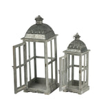 Wooden Candle Lantern Decorative, Hurricane Lantern Holder Decor For Indoor Outdoor, Home Garden Wedding - Gray