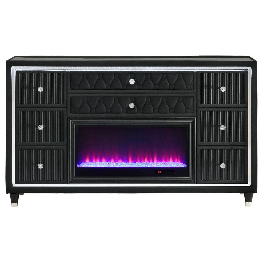 Lorient 8-drawer LED Bedroom Flame Box Dresser Black