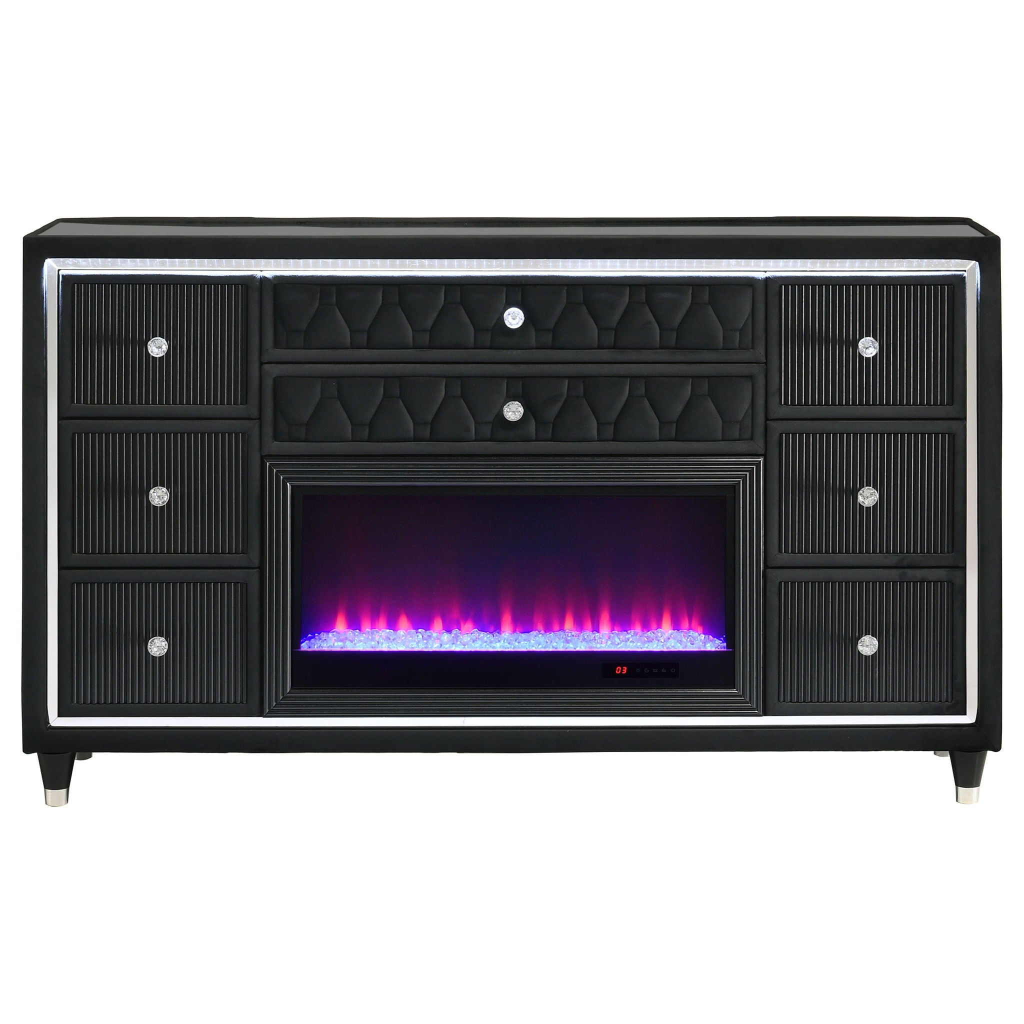 Lorient 8-drawer LED Bedroom Flame Box Dresser Black