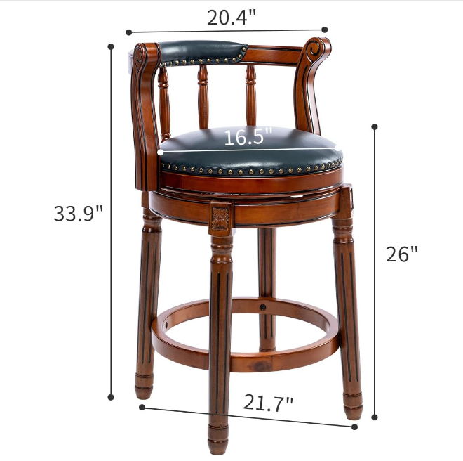 Swivel Cow Top Wooden Bar Stool, 360 Degree Swivel Bar Height Chair With Backs For Home Kitchen Counter