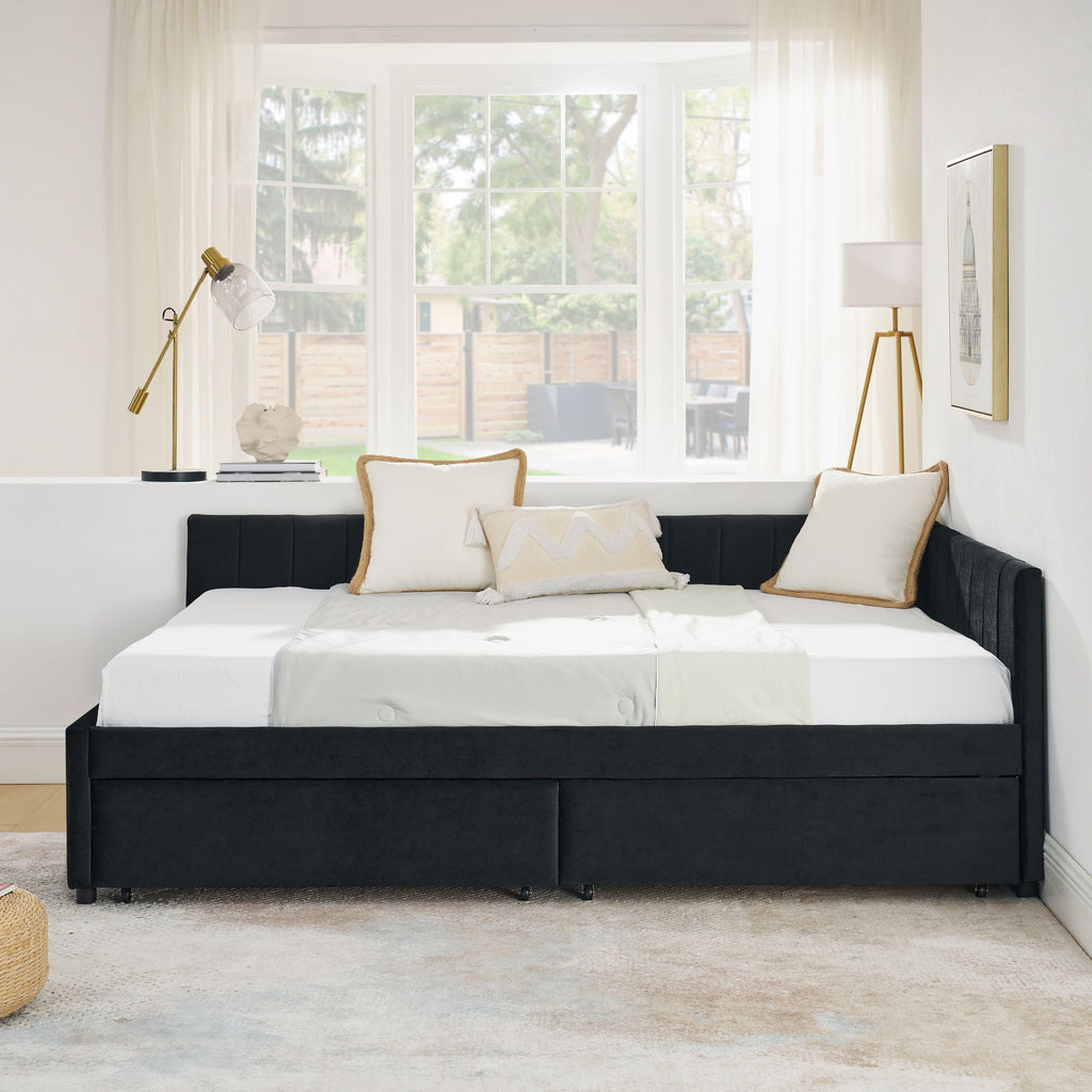 Upholstered Tufted Daybed Frame With Storage Drawers