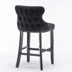 Contemporary Upholstered Wing-Back Barstools With Button Tufted Decoration And Wooden Legs, And Nailhead Trim, Leisure Style Bar Chairs, Bar Stools (Set of 2)