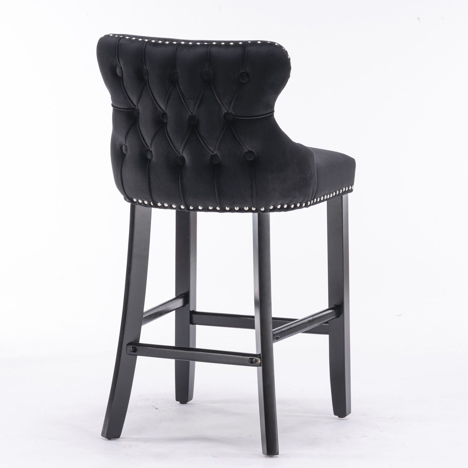 Contemporary Upholstered Wing-Back Barstools With Button Tufted Decoration And Wooden Legs, And Nailhead Trim, Leisure Style Bar Chairs, Bar Stools (Set of 2)