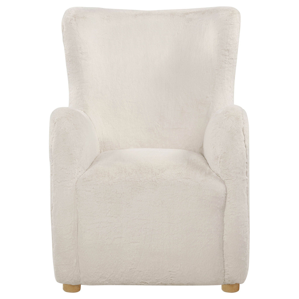 Thornton Faux Fur Upholstered Wingback Lounge Accent Chair Ivory