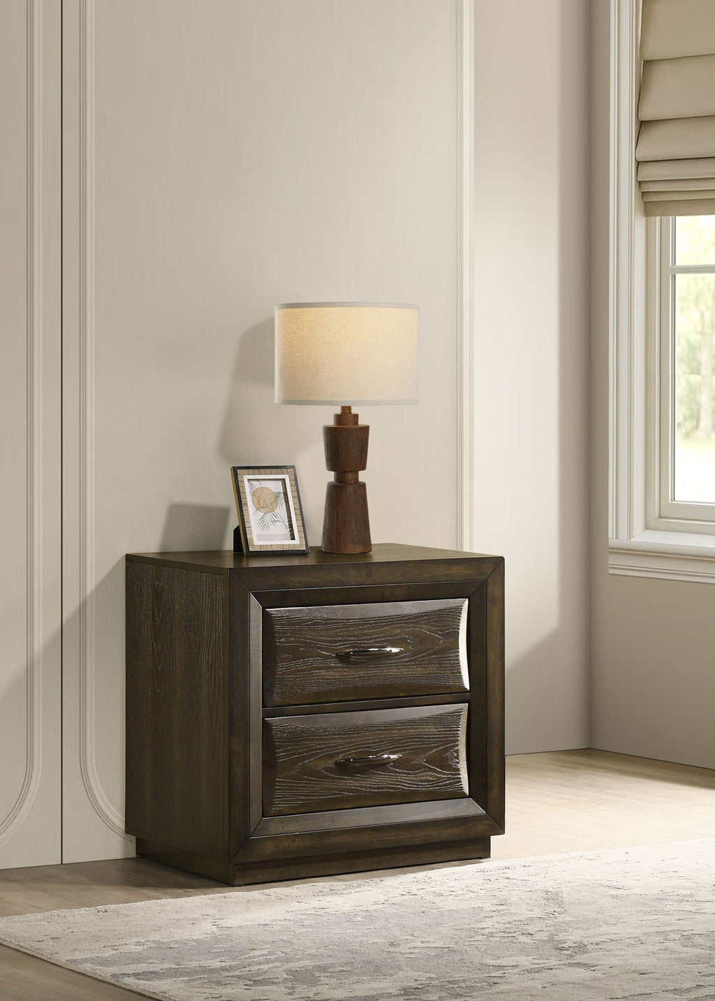 Atlas 2-drawer Bedroom Nightstand Bedside Table Dark Oak