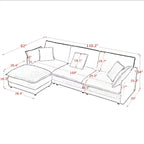 L-Shaped Sectional Sofa With Ottoman, Convertible 4 Seater Couch