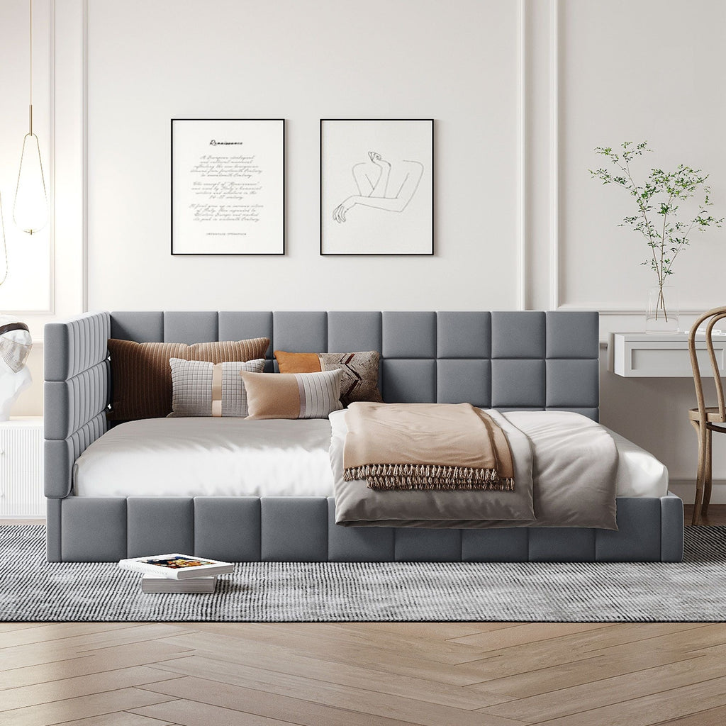 Full Size Upholstered Classic Daybed / Sofa Bed Frame, Elegant Design - Gray