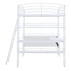 Loft Bed With 4 Layers Of Shelves And L-Shaped Desk, Stylish Metal Frame Bed With A Set Of Sockets, USB Ports And And Wireless Charging
