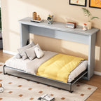 Twin Size Murphy Bed With Cabinet Storage - Gray