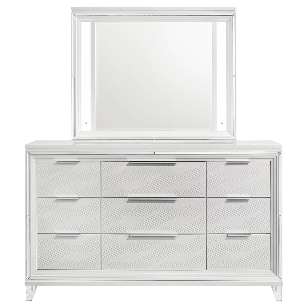 Marmore 9-drawer Dresser and LED Mirror White