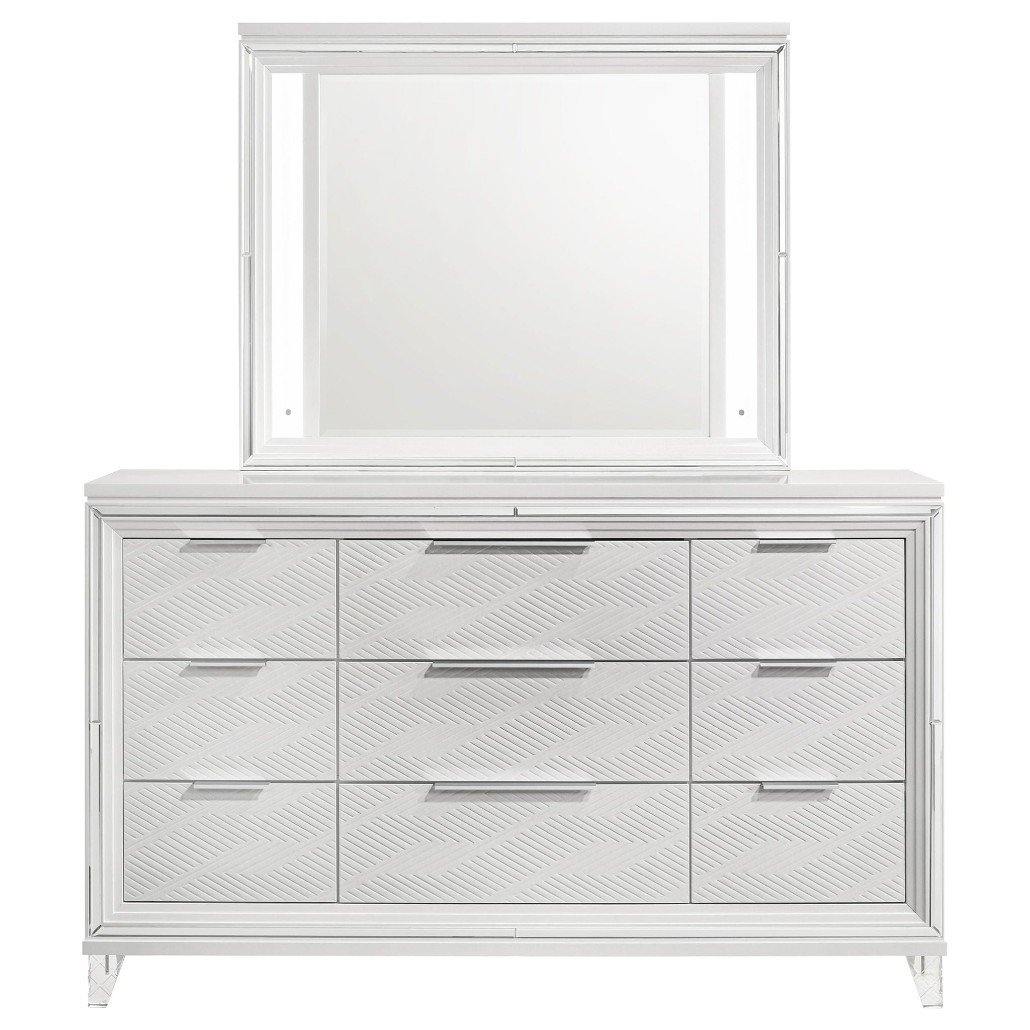 Marmore 9-drawer Dresser and LED Mirror White