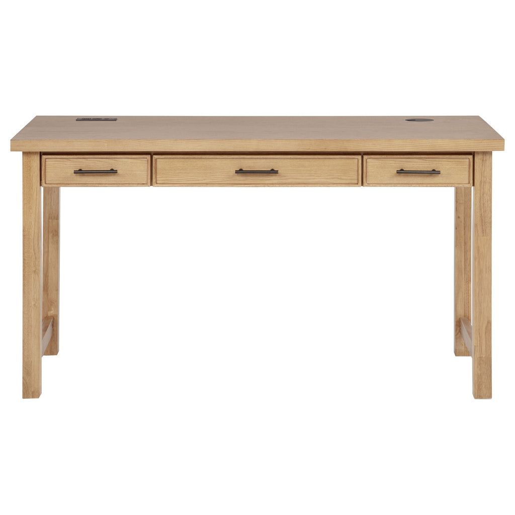 Vermes 55-inch 3-drawer Writing Desk with Power Outlet Light Ash