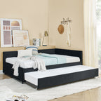 Full Size Upholstered Daybed With Trundle, Tufted Backrest And Armrests - Black