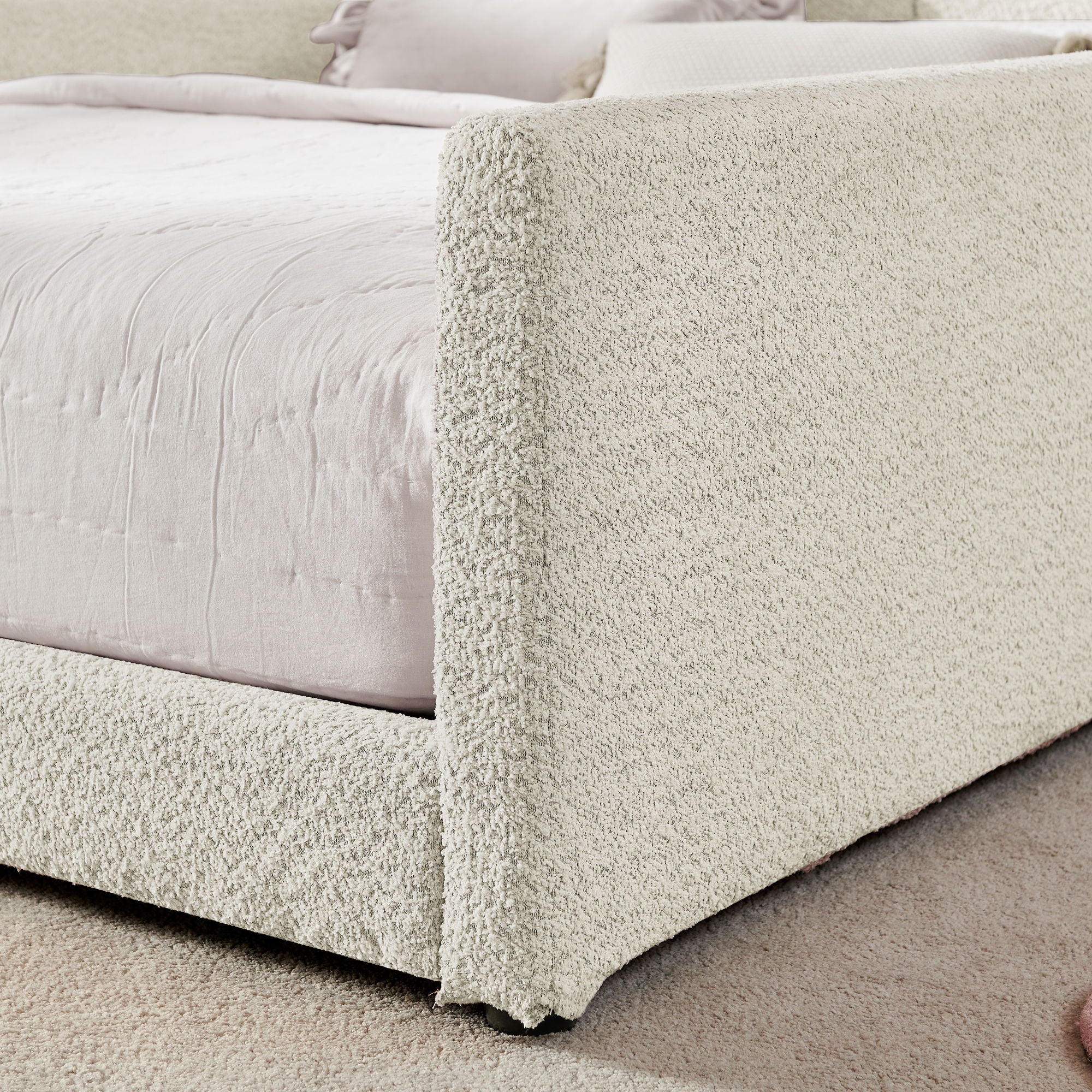 Cute Rabbit Ear Upholstered Platform Bed Frame With Safety Rail