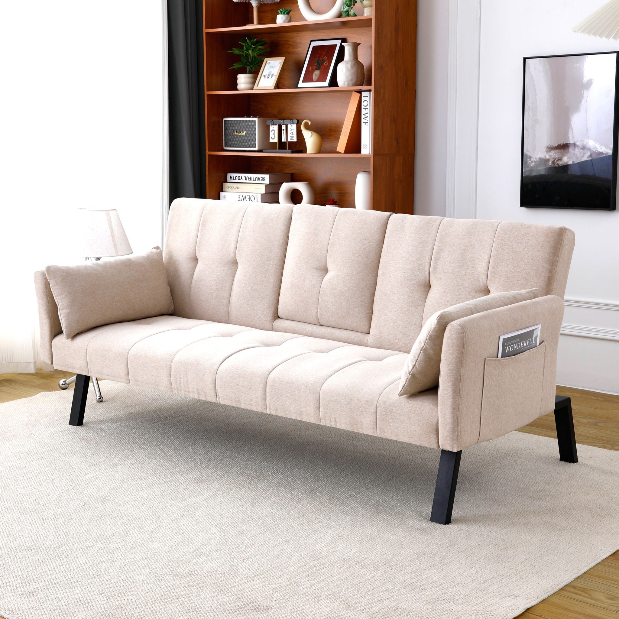 Sofa Bed With Foldable Design And Cup Holder