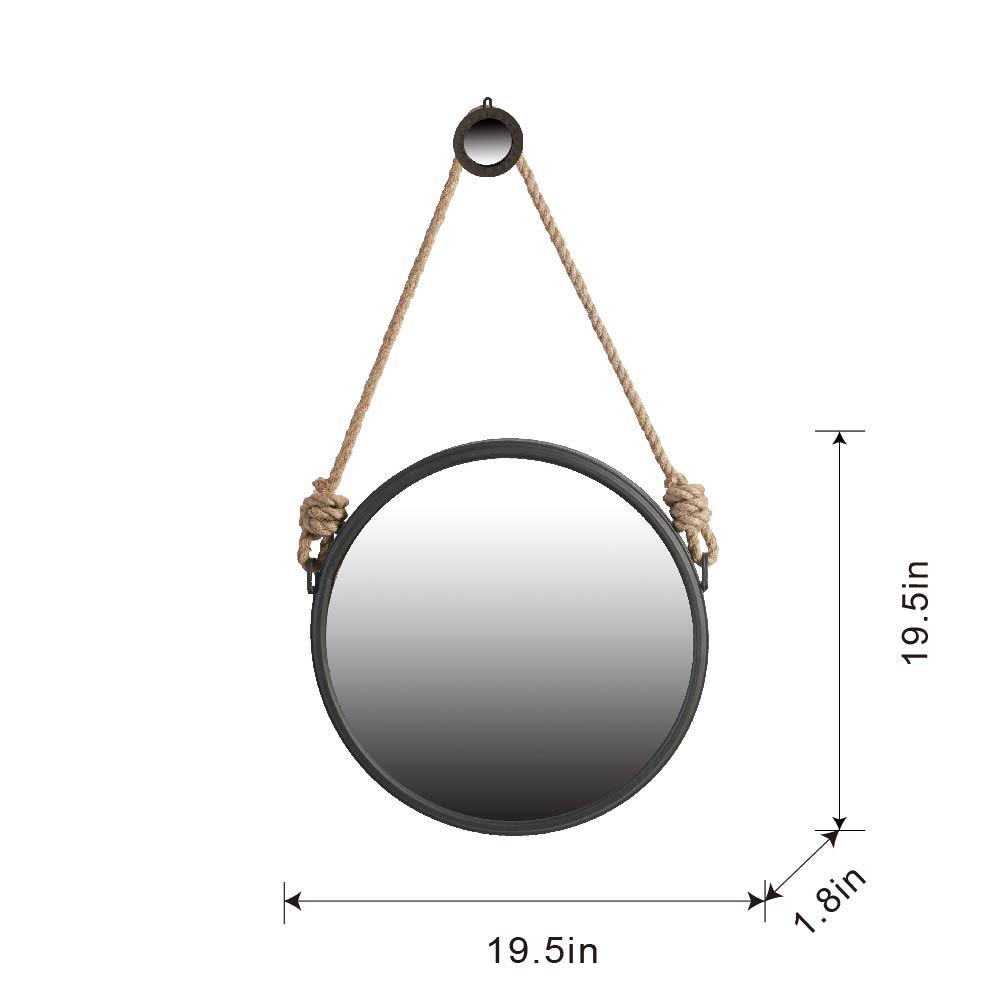 Handsome Cleveland Mirror With Rope Strap Contemporary Design Circle Mirror With Round Metal Frame For Wall Decor