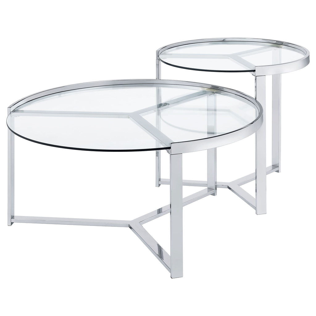 Delia 2-Piece Round Glass Top Nesting Coffee Table Chrome